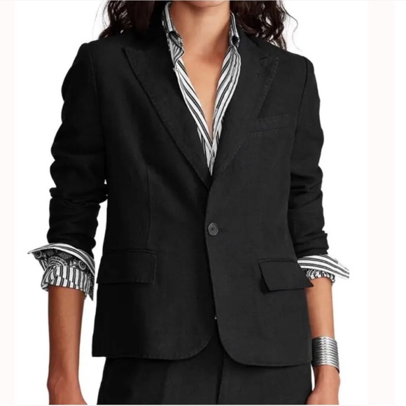 Polo Ralph Lauren Jackets & Blazers - Polo Ralph Lauren Black 100% Linen Single Button Blazer Size 12